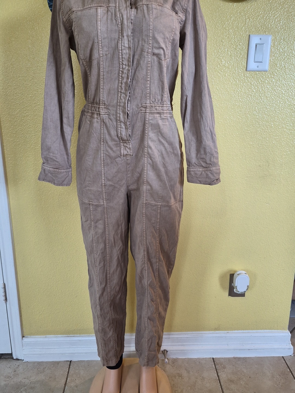Universal Thread Taupe Utility Cotton-Twill Jumpsuit